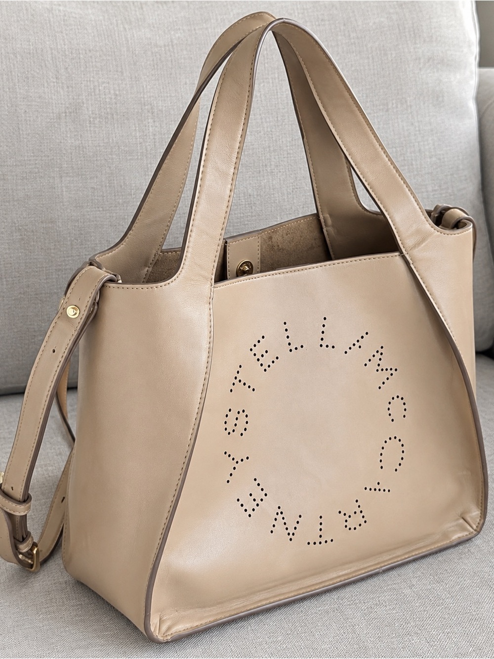 Stella McCartney Beige Perforated Circle Logo Shoulder Bag